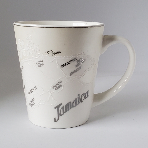 Jamaica Map White, Iridescent Cream & Silver Ceramic Coffee Mug Cup Dr Bird 4" - Picture 1 of 8